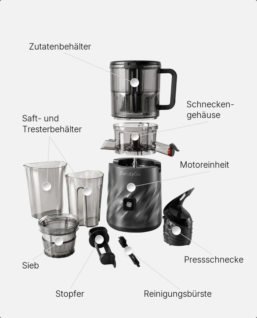 Teile des BlendyGo Juice Sets